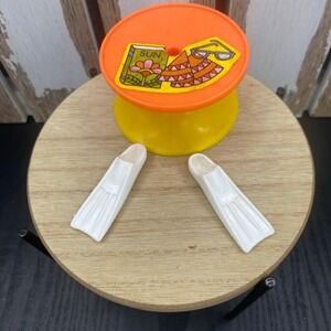 Vintage Barbie Pool Side Table & White Pool Flippers